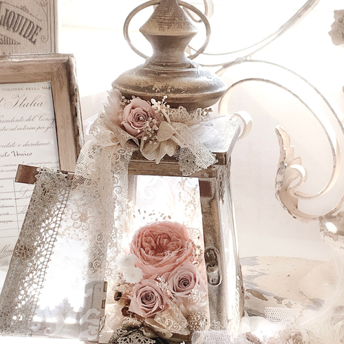 送料無料 プリザーブドフラワーで作るシャビーシックなランタン