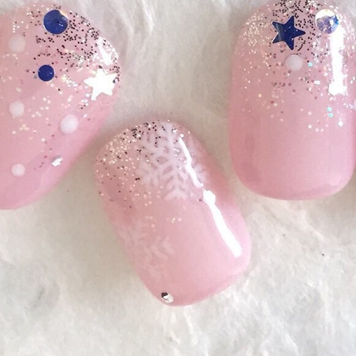 &Co. 高品質ネイルチップ【ハートネイル】キラキラ　クリスマスネイル キラキラSnowネイル☆ ネイルチップ（つけ爪） Heart bell nail