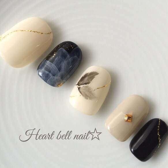 No.2 (成人式ネイル/ブラック/フラワー/グレージュ/袴/振袖) ネイル  