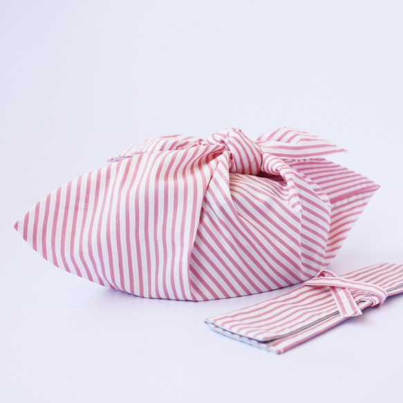 あずま袋【お弁当袋 コンビニバッグ】ストライプ/ピンク/コットン 4枚目の画像
