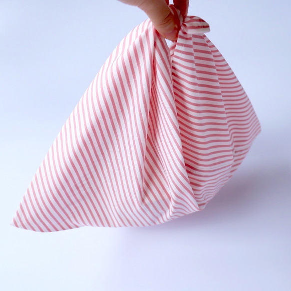 あずま袋【お弁当袋 コンビニバッグ】ストライプ/ピンク/コットン 6枚目の画像