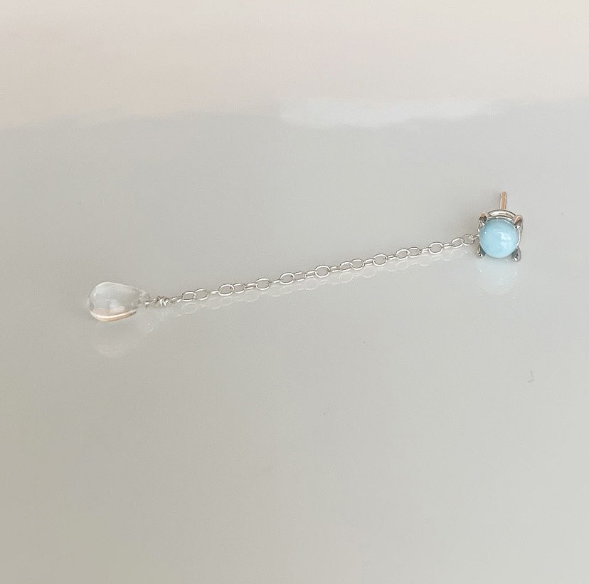 送料無料〈両耳用〉2way ▪︎ラリマー▪︎一粒▪︎ロング▪︎ピアス▪︎silver925▪︎ロジウム仕上