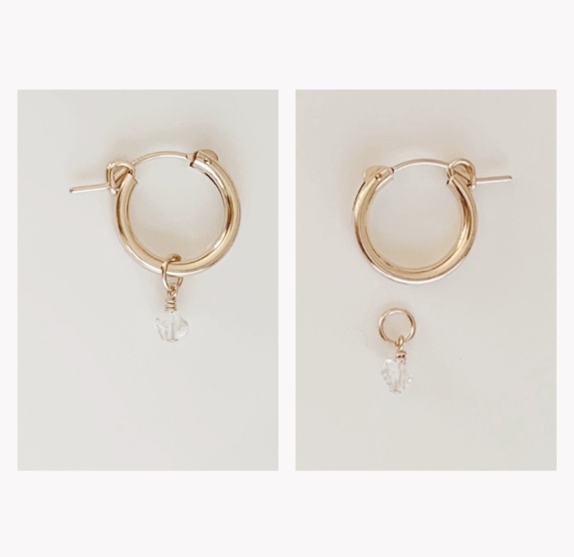 (送料無料〉両耳用＊ハーキマーダイヤモンドチャーム＊14kgf2wayピアス▪︎silver925 2wayピアス