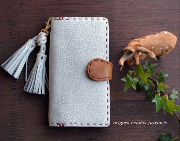 【iphone全機種対応】ミルキーホワイト牛革レザー手帳型iPhoneケースiPhone1７シリーズ対応