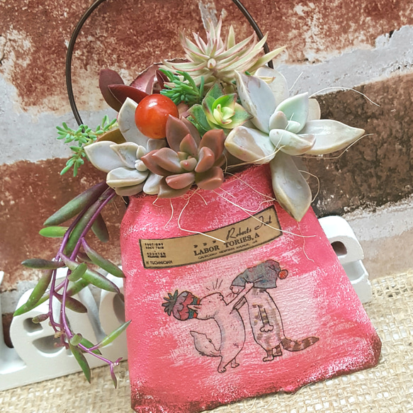 3号鉢♡ヒョッコリにゃんセット♡リメイク鉢　猫　リメ鉢　多肉　リメイク缶　リメ缶 ❤︎トナカイちゃんリメイク鉢❤︎ そのまま飾れる多肉植物寄せ植え