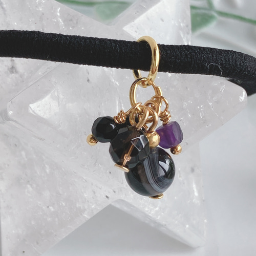 シュシュ ヘアゴム パワーストーン モリオン×オニキス Amazon | 邪気