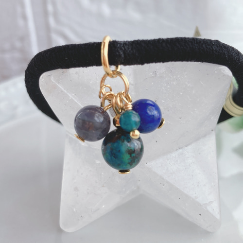 NO 88 クリソコラとラピスラズリの幸運と精神安定の天然石ヘアゴム  