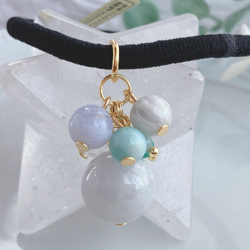 NO 92 大玉翡翠の7粒天然石ヘアゴム ヘアゴム DY 通販 12810523