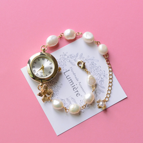 パールと金の可愛いブレス シルバー バロックパール チェーンミックス ブレスレットL GP