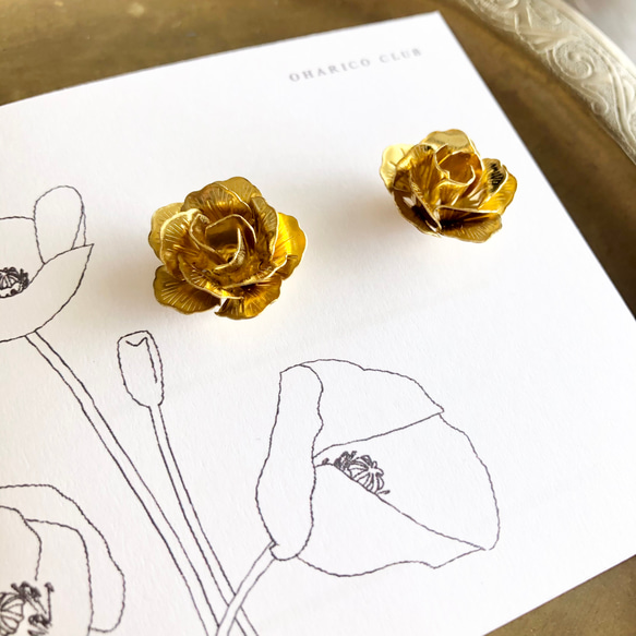 レトロな金の薔薇ピアス(アンティークゴールド/ローズ(バラ)) ピアス