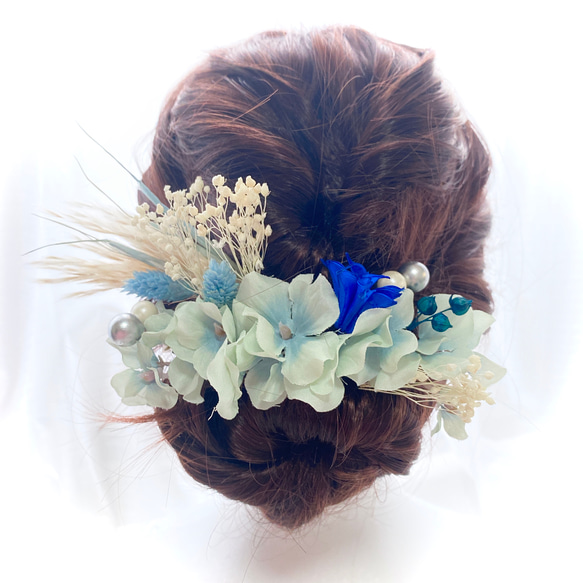 送料無料❣️【ヘッドドレス、髪飾り】結婚式＊成人式｜紫陽花、かすみ草、パンパス 2枚目の画像