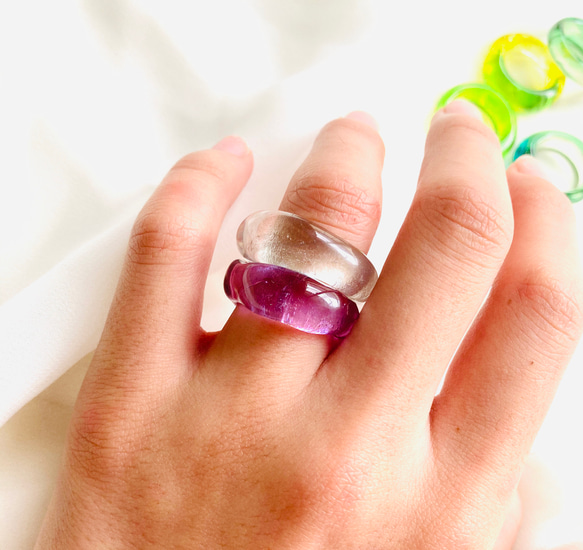 [2個セット]  ウォーターパープル ダブルガラス リング  clear glass ring 1枚目の画像