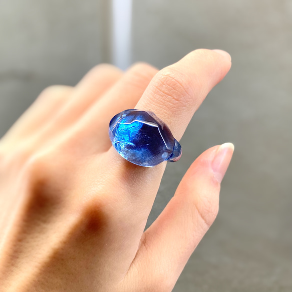 クリアネイビー ガラス リング glass ring 1枚目の画像