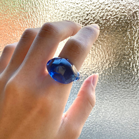 クリアネイビー ガラス リング glass ring 3枚目の画像