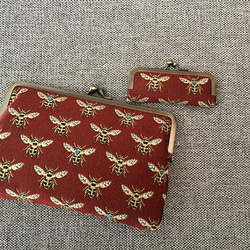 がま口通帳ポーチ＆印鑑ケース【フランス生地 蜂：ブラウン】※受注制作