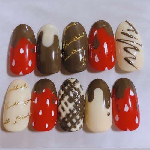 いちごチョコレート ネイルチップ いちご チョコレート いちご