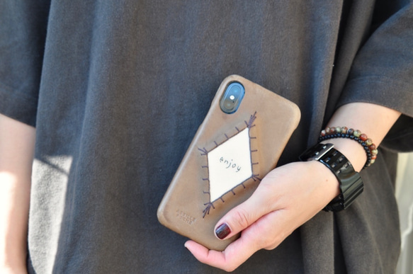 ♦️新作「コロン　ポップ」一枚革　本革スマホケース　iphone/Android（仮）皮革　レザー　受注制作 刺繍 8枚目の画像