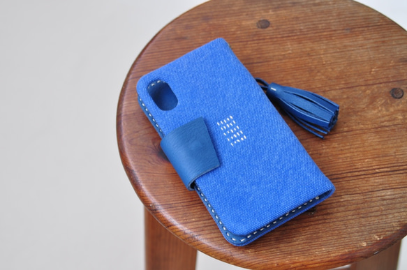 更新iphone復古藍色帆布×真皮筆記本型智能手機案例微笑訂單生產Niko陳 第2張的照片