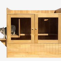 オーダーメイド 職人手作り 猫のおうち 猫ベッド 猫用 ペット用品 おうち時間 猫家具 天然木 無垢材 木目 木工 LR 2枚目の画像