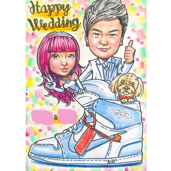 ❤️オーダーメイド似顔絵☻結婚式 ウェルカムボード 誕生日 記念日 還暦 お祝い 贈呈品❤️ 5枚目の画像