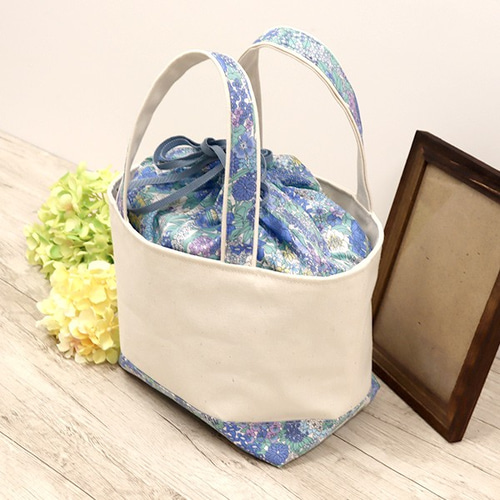 帆布とリバティプリントの巾着トートバッグ handmade-202106-031 巾着
