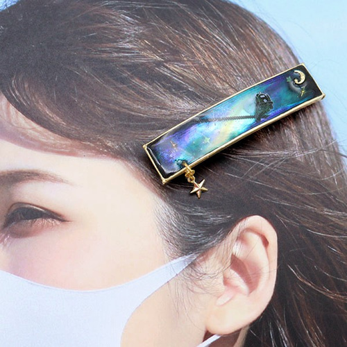 夜空を駆ける機関車のバレッタ handmade-202107-017 バレッタ ユザワヤ 