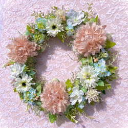 ＊Flower wreathe♡くすみサーモンピンク色ラナンキュラスのリース♡アーティフィシャルフラワー♡２９㎝＊ 3枚目の画像