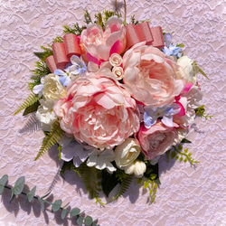 ＊Flower wreathe♡ピオニーのスワッグ風リース♡アーティフィシャルフラワー♡29㎝×28㎝＊ 3枚目の画像
