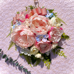 ＊Flower wreathe♡ピオニーのスワッグ風リース♡アーティフィシャルフラワー♡29㎝×28㎝＊ 4枚目の画像