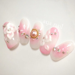 ブライダル♡うっすらピンクnail／3Dフラワー 3枚目の画像