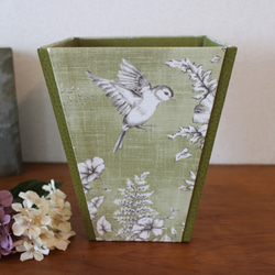 カルトナージュ♪　フランス製 トワルドジュイ　マルチボックス　（花と小鳥のリフレイン / グリーン） 7枚目の画像