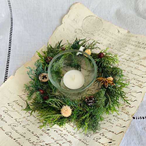 もみの木の香りがするクリスマスキャンドルリース リース k.kaorio
