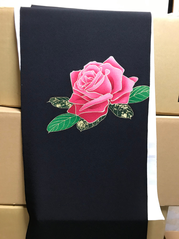 名古屋帯 塩瀬 薔薇（名古屋帯 正絹 手書き 塩瀬 迫力のあるお華
