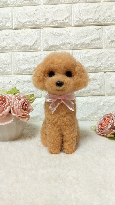 羊毛フェルト ハンドメイド スマイルプードルちゃん♡17センチプードル