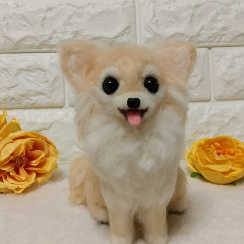 羊毛フェルト犬 ロングコートチワワ クリーム / チワワ 羊毛フェルト犬 ロングコートチワワ クリーム / チワワ