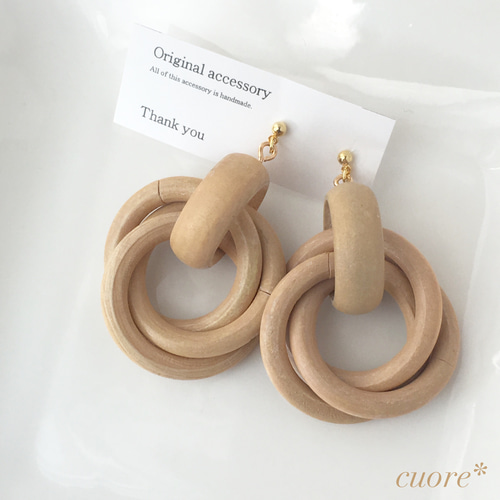 再販×17♡】ウッドリングピアス(ナチュラル) ピアス（その他） cuore 