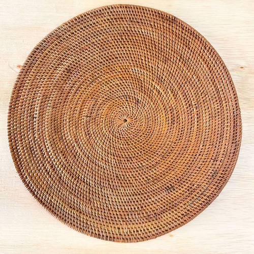 インドネシア　アタ製　円形の蓋つき収納かご　ランチョンマット5枚 インドネシア アタ製 円形の蓋つき収納かご ランチョンマット5枚
