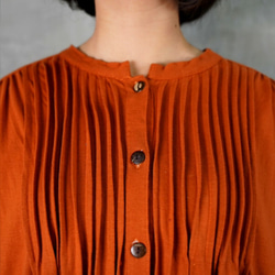 刺繍　スタンドカラー　ピンタック　チュニック　はおり ワンピース　七分袖　オレンジ　バーガンディー 7枚目の画像