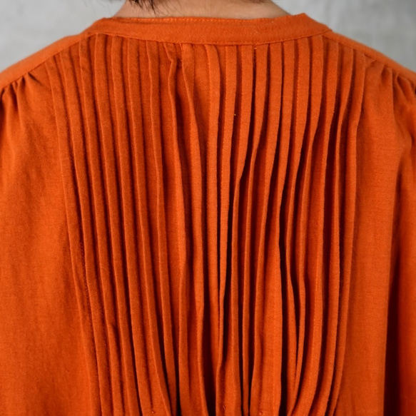 刺繍　スタンドカラー　ピンタック　チュニック　はおり ワンピース　七分袖　オレンジ　バーガンディー 8枚目の画像