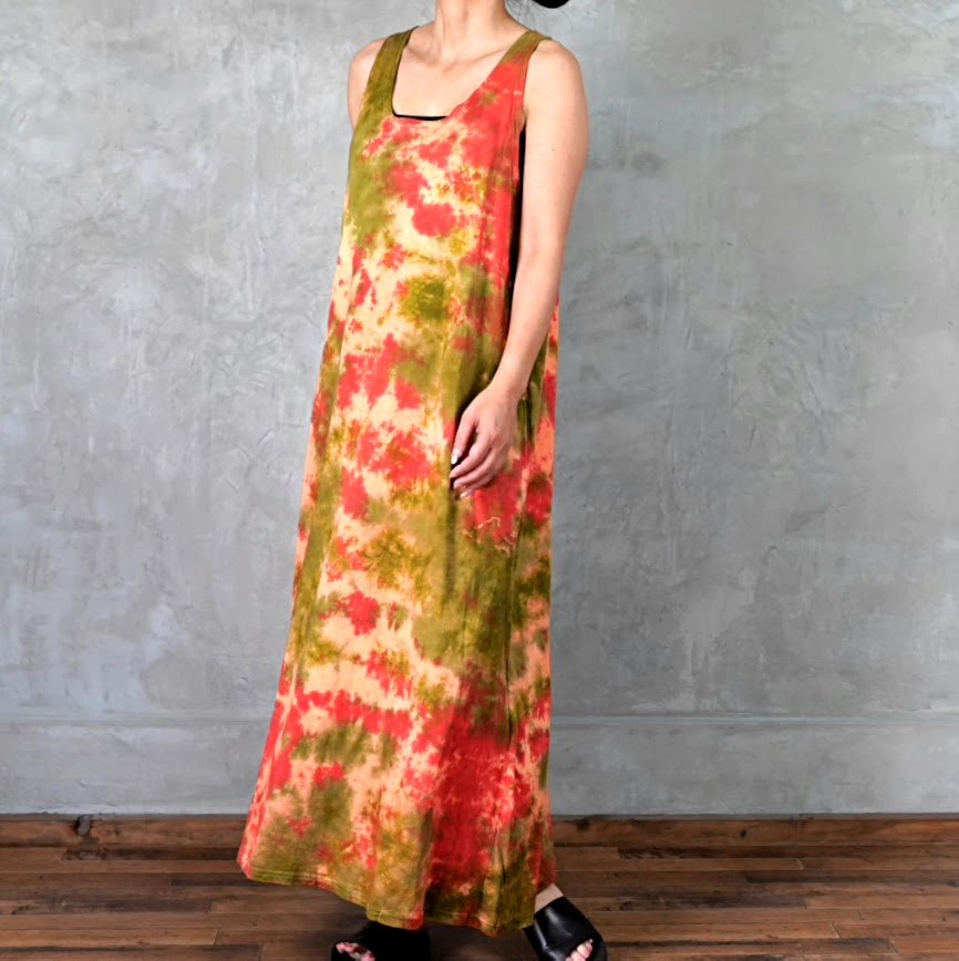 エスニックブルー 蝋纈染め 手染め 刺し子 ノースリーブワンピース エスニックブルー 蝋纈染め 手染め 刺し子 ノースリーブ