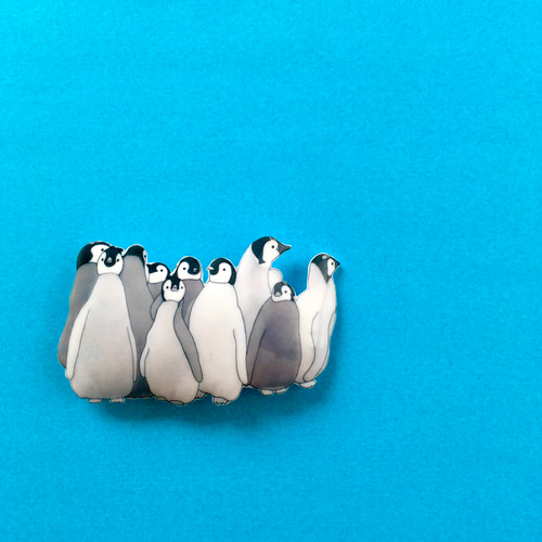 寄り添う ペンギン バレッタ ヘアクリップ 親子ペンギン ポニーフック