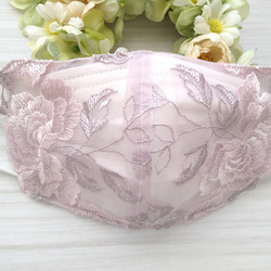 【送料込み】 不織布マスクカバー ラベンダー チュールレース 薔薇刺繍   肌に優しい　バラ 2枚目の画像