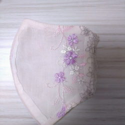 送料込み 不織布マスクカバー 薄ピンク チュールレース刺繍   肌に優しい 5枚目の画像