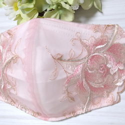 【送料込み】 不織布マスクカバー ピンク 大輪花柄 ラメ刺繍    肌に優しい 4枚目の画像