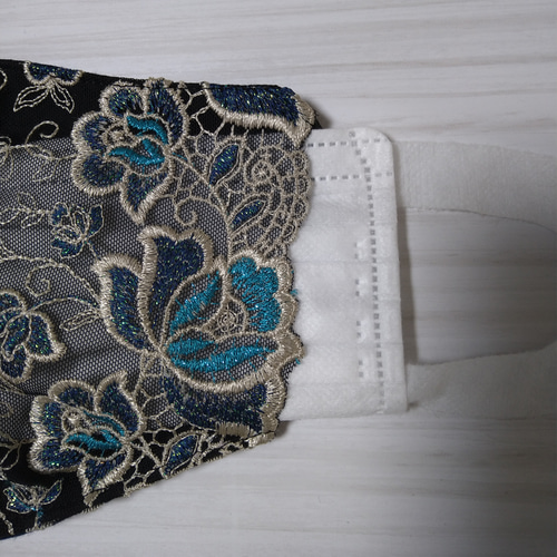 専用オーダー品】 2wayマスクカバー ブラック レース キラキラ刺繍  