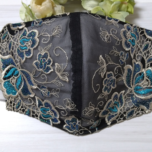 専用オーダー品】 2wayマスクカバー ブラック レース キラキラ刺繍  