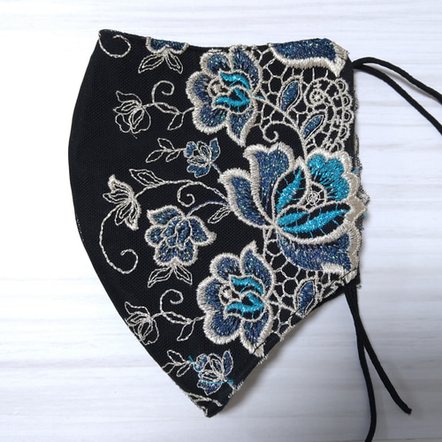 専用オーダー品】 2wayマスクカバー ブラック レース キラキラ刺繍  