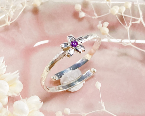 受注】桜の彫り留めフリーリング SV925 キュービックジルコニア[10/31