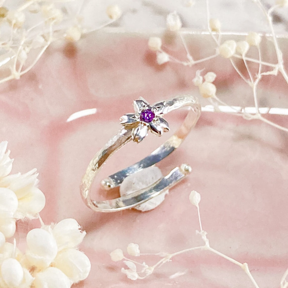 受注】桜の彫り留めフリーリング SV925 キュービックジルコニア[10/31