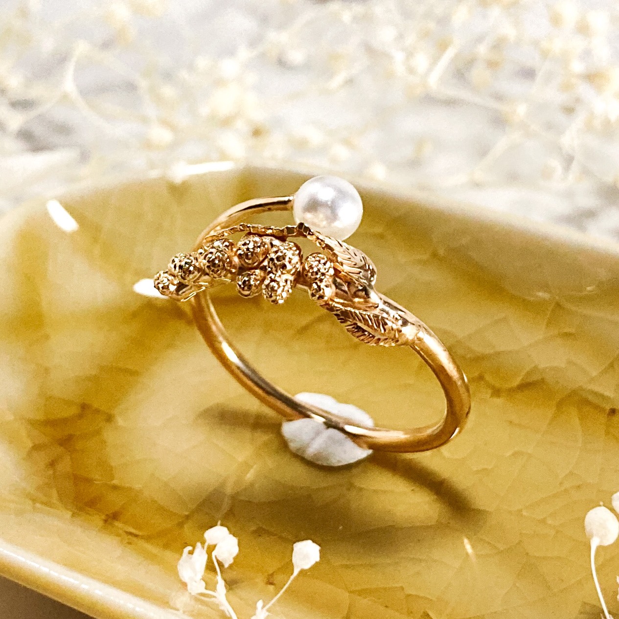 【受注】ミモザとパールのフリーリング SV925